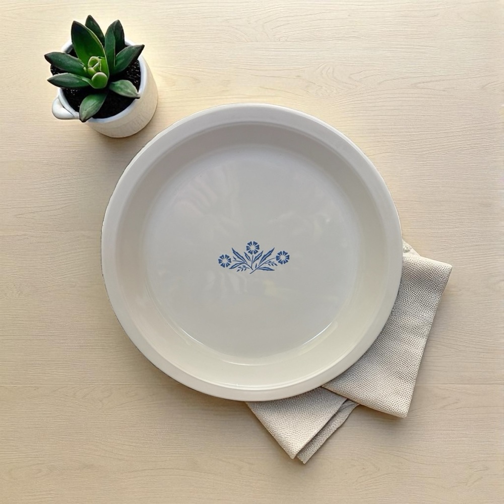 Vintage Corning-Ware 9 inch Pie Plate with Classic Blue Floral Design